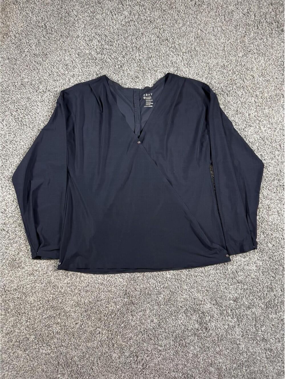 ADAY Womens Sz L That's A Wrap Black Convertible Snap Blouse Top